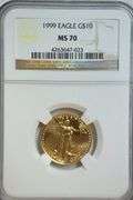 Flawless 1999 $10 American Gold Eagle coin. NGC MS70