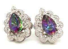 10kt White gold Mystic topaz earrings