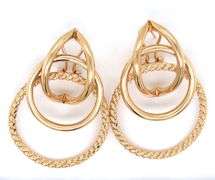 14kt Yellow gold triple circle door knocker hoop earrings