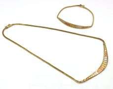 Estate 14K Tri-Color Gold Necklace & Bracelet Suite