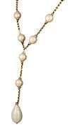 Vintage Chanel Faux Pearl and Crystal Lariat Necklace
