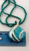 925 Sterling Silver Turquoise Pendant With bead Chain Necklace