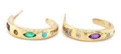 14kt Yellow gold multi gemstone hoop earrings