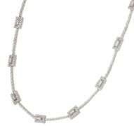 2.29ctw Round and Baguette Diamond Frame Station Necklace in 18K