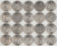 Choice BU Roll of 20 blazing Peace Silver Dollars” 10 1922 & 10 1923