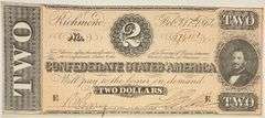 Choice Uncirculated $2 1864 Series CSA Note.