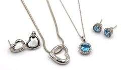Set of 925 sterling silver 2 necklaces and 2 pair of earrings
