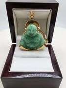 Antique 14KT Yellow Gold Hand Carved Jade Buddha Pendant