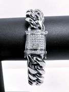 Huge 73.5 Gram 14 Kt White Gold Plate Cuban Curb Link Bracelet