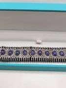 New! +10 ctw all natural iolite and diamond  weaved on fabric bracelet