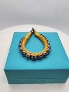 New! +10 ctw all natural topaz and diamond weaved on fabric bracelet