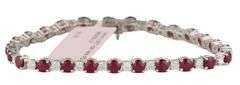 New 5.95ctw Round Ruby and 2.03ctw Diamond Tennis Bracelet in 14K