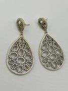 925 Sterling Silver Tear Drop Two Tone Openwork Crystal Pave earrings