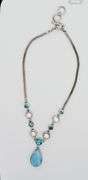 925 Vintage Sterling Silver Larimar, Blue Topaz And Pearl Necklace