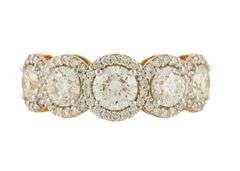 New 2.71ctw Round Diamond Five Stone Halo Band Ring in 14K