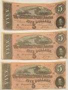 3 Consecutive $5 Rich Red Choice CU Confederate States Notes