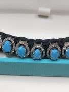 New! +10 ctw all natural Turquoise and diamond weaved on fabric bracelet