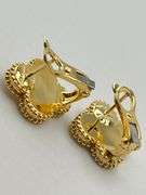 18KT Yellow Gold Guilloche Pattern Post And Clip Earrings