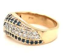 14kt Yellow gold diamond pave and blue sapphire woven ring
