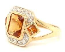 18kt Yellow gold emerald and princess cut citrine bezel set and diamond accent ring