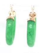14kt Yellow gold green Jade hoop earrings