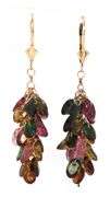 14kt Yellow gold multi color Tourmaline dangle earrings