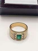 Gents 18KT Yellow Gold Emerald and Diamond Ring