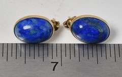 Beautiful 14K Yellow Gold Lapis Lazuli Gemstone Stud Earrings