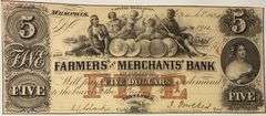 Crisp Unc $5 Farmers and Merchants Memphis Tenn 1854 Coin Note
