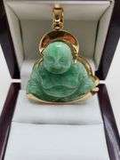 Antique 14KT Yellow Gold Hand Carved Jade Buddha Pendant