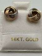 14KT Tri Color Gold Love Knot Stud Earrings