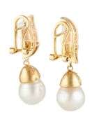 1.00ctw Pave Diamond and Cultured Pearl Drop Earrings in 18K
