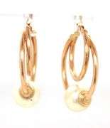 14kt Yellow gold white fresh water pearl double hoop earrings