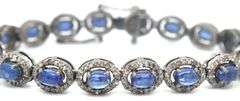 Charming 14.50CTW Oval Shaped Cabochon-Cut Kyanite & 2.50CTW Diamond Bracelet on 14K White Gold Over