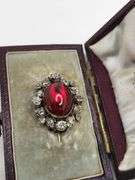 Cabochon Garnet & Diamond Brooch