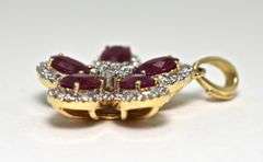 Stunning 14K Yellow Gold Ruby and Diamond Flower Pendant