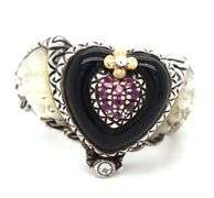 Barbara Bixby black onyx heart and Rhodelite and MOP wings ring