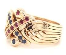18kt Yellow gold ruby and sapphire puzzle ring