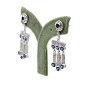 14K(585) Vintage White Gold Natural Diamond and Sapphire Earrings