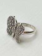 925 Sterling Silver Vintage Marcasite Crystal Butterfly Ring