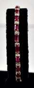 Beautiful 10K Yellow Gold Synthetic Ruby Gemstone Bracelet with Diamond Accents