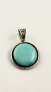 925 Sterling Silver Signed Bernyse Chaves Navajo Turquoise Round Pendant