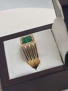 Gents 18KT Yellow Gold Emerald and Diamond Ring