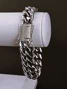Huge 80.5 Gram 14 Kt White Gold Plate Cuban Curb Link Bracelet