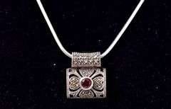 Red Garnet and Marcasite Gemstone Pendant Necklace