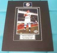 HAND SIGNED MICKEY MANTLE 3.5X5.5 IN A 8X10 DISPLAY WITH COA
