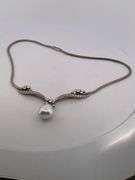 CERTIFIED 18K WHITE GOLD VINTAGE / ANTIQUE DIAMOND AND PEARL NECKLACE