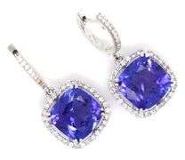 14kt White gold 8.52ctw Tanzanite and 0.50ctw diamond dangle earrings