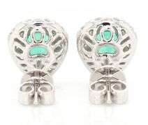 New 0.99ctw Pear Emerald and 0.75ctw Diamond Frame Stud Earrings in 14K