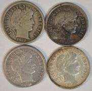 Sharp 1892, 1899, 1910, & 1912 Barber Dimes. Full Liberty's